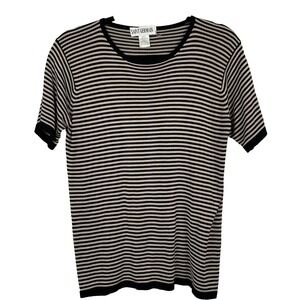 Saint Germain Top Womens Large 2 Ply 100% Silk Striped Shirt Short Sleeve‎ VTG